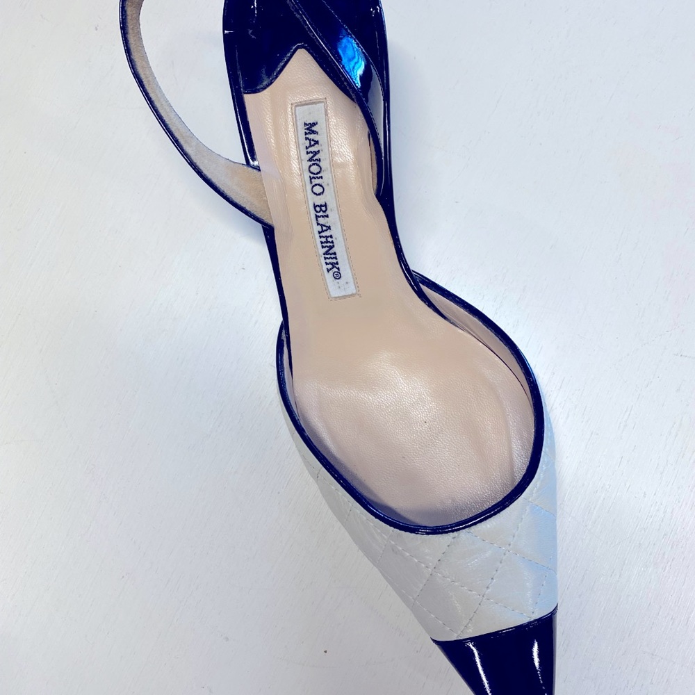 Manolo blahnik kitten heel quilted sling back